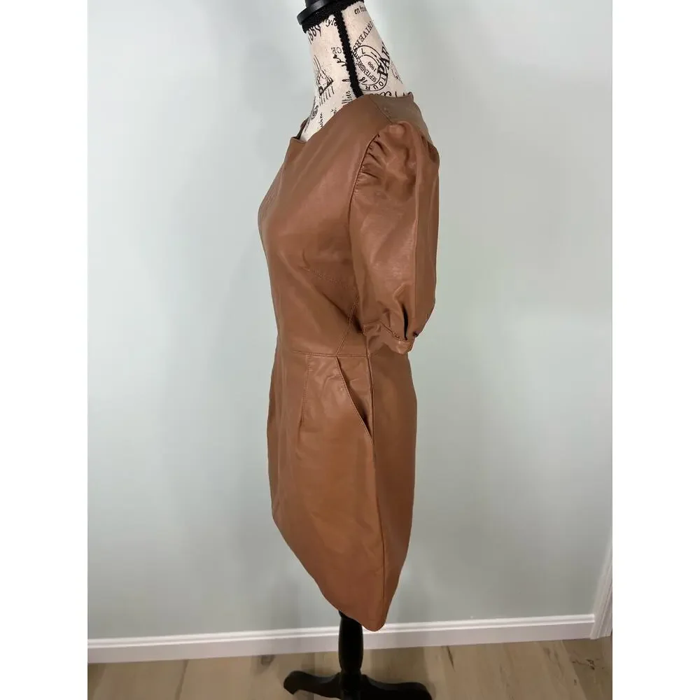 Cupcake & Cashmere Maggie Dress Brown Faux Leather Mini Dress with pockets - Picture 15 of 16